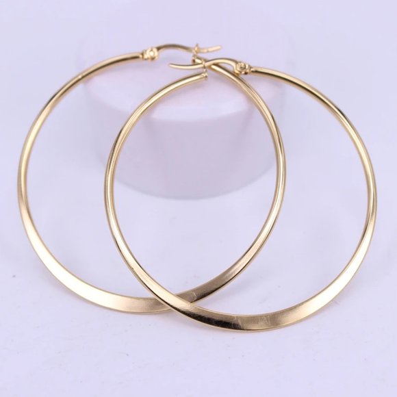 Jewelry - NEW 18K Yellow Gold 2.36'' Round Hoop Earrings